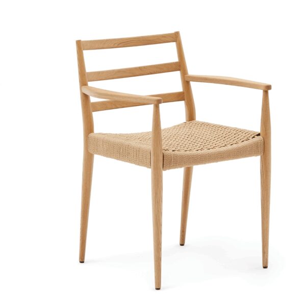 Spisebordsstol Med Armlæn Analy Fsc Egetræ Håndvævet Papirsnor H82ã?b60ã?d54 Cm Rustik Nordisk Stil Fra Kave Home - 8433840913834