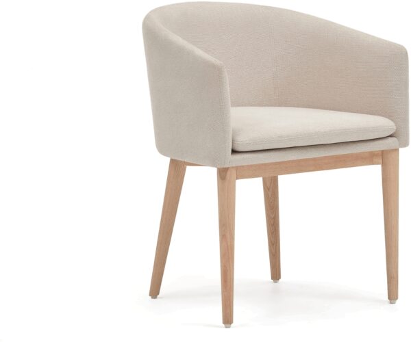 Harmon Spisebordsstol Med Armlæn Beige Chenille Asketræsben Nordisk Design Fra Kave Home - 8433840766065