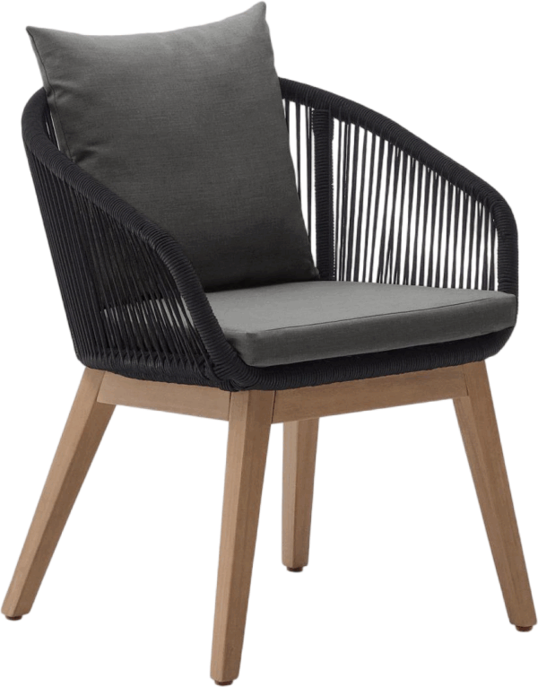 Udendørs Spisebordsstol Med Armlæn Portalo Fsc Certificeret Akacietræ Brun Sort Havestol Med Pude Fra Kave Home - 8433840832432