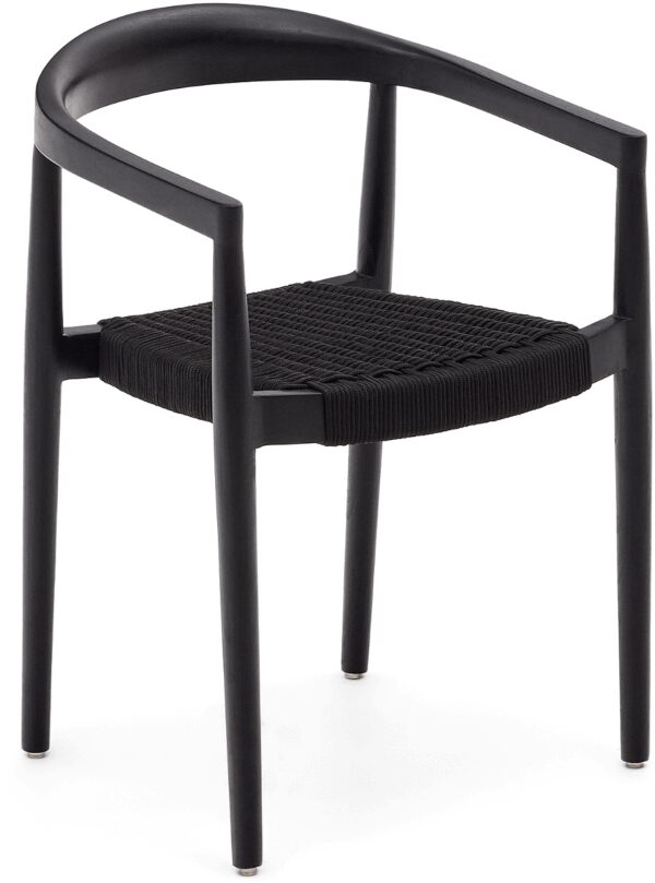 Udendørs Spisebordsstol Med Armlæn Ydalia Stabelbar Teak Rebstol Sort ø50x76x54 Cm Fra Kave Home - 8433840846019