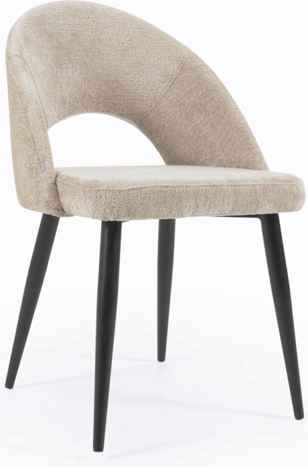 Spisebordsstol Mael Fløjlschenille Beige Sorte Metalben Nordisk Stil Fra Kave Home - 8433840714141