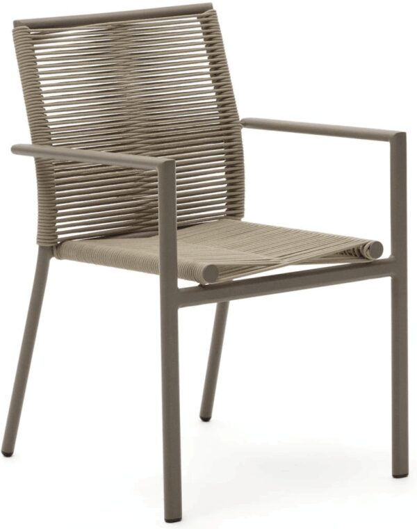 Udendørs Spisebordsstol Med Armlæn Culip Håndvævet Reb Rustfri Aluminiumsramme Letvægts Stabelbar Nordisk Design Brun Beige Fra Kave Home - 8433840776613