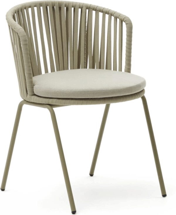 Udendørs Spisebordsstol Terrassestol Saconca Galvaniseret Stål Med Håndvævet Snor Ryglæn Beige Fra Kave Home - 8433840819082