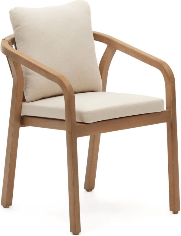 Udendørs Spisebordsstol Med Armlæn Malaret I Eukalyptustræ Og Håndvævet Snor Uv Resistent Havestol Beige Natur H75ã?b58ã?l65 Cm Fra Kave Home - 8433840829852