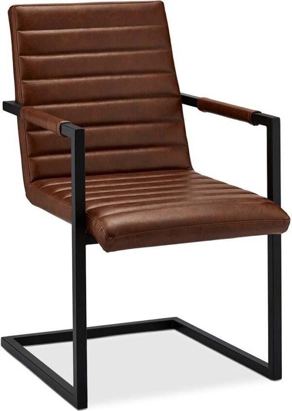 Spisebordsstol Med Armlæn Raymond & Hallmark Prior I Brun Pu Læder Med Sort Metalstel H93xb53xd66 Cm Fra Raymond & Hallmark