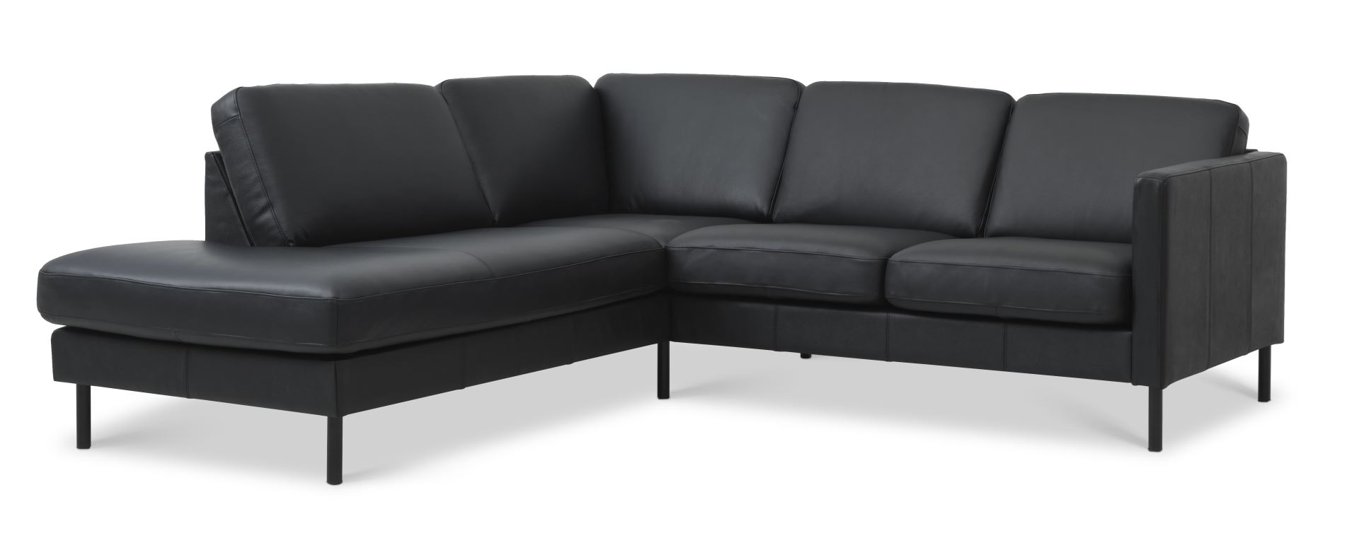Ask Sæt 52 Lille Oe Sofa M Venstre Chaiselong Sort Semianilin Læder Og Sort Metal Fra Lexpo Living - 5715249015146