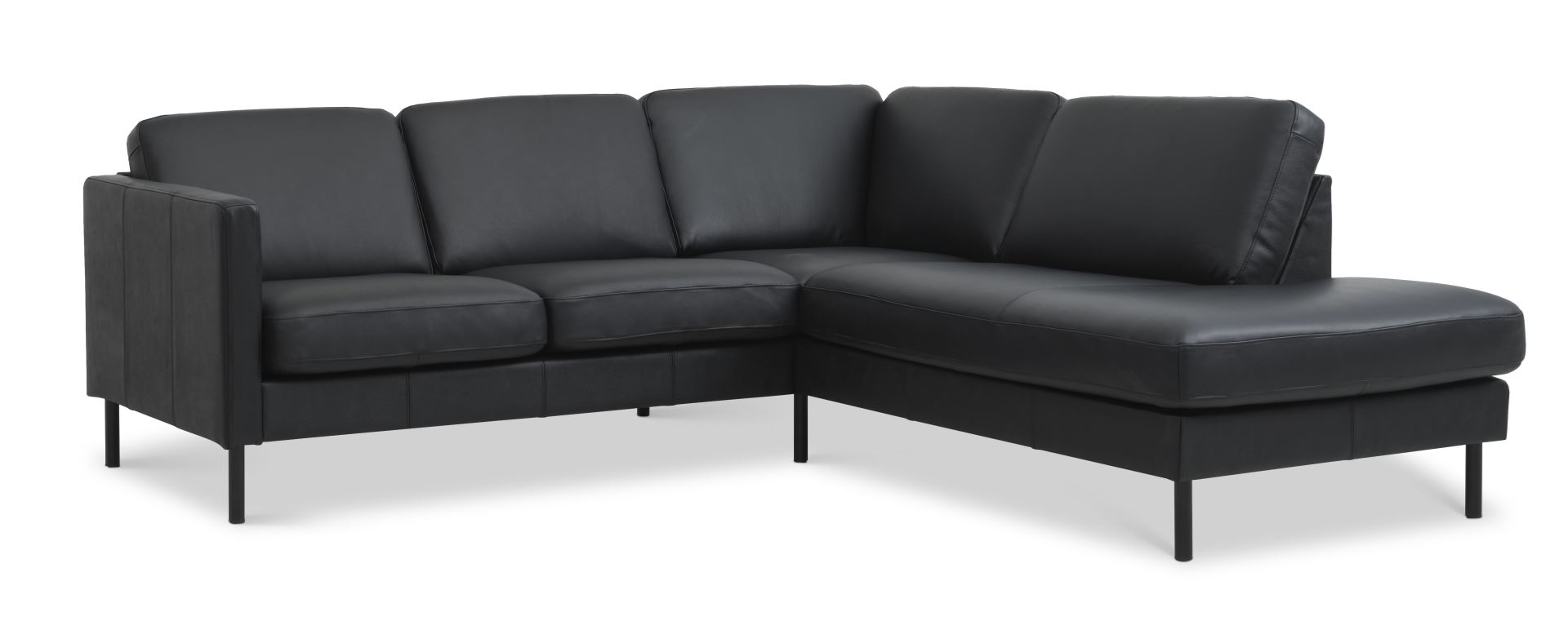 Ask Sæt 53 Lille Oe Sofa M Højre Chaiselong Sort Semianilin Læder Og Sort Metal Fra Lexpo Living - 5715249015344