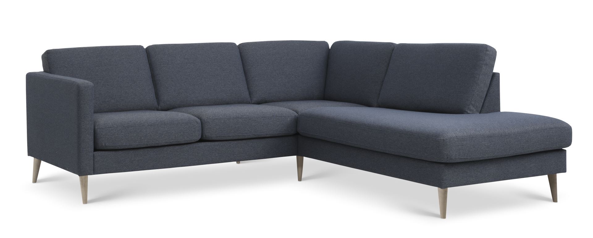 Ask Sæt 53 Lille Oe Sofa M Højre Chaiselong Navy Blå Polyester Stof Og Natur Træ Fra Lexpo Living - 5715249015467