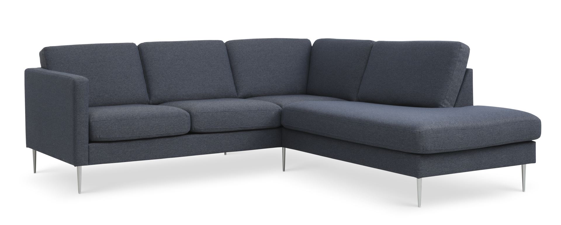 Ask Sæt 53 Lille Oe Sofa M Højre Chaiselong Navy Blå Polyester Stof Og Børstet Aluminium Fra Lexpo Living - 5715249015481