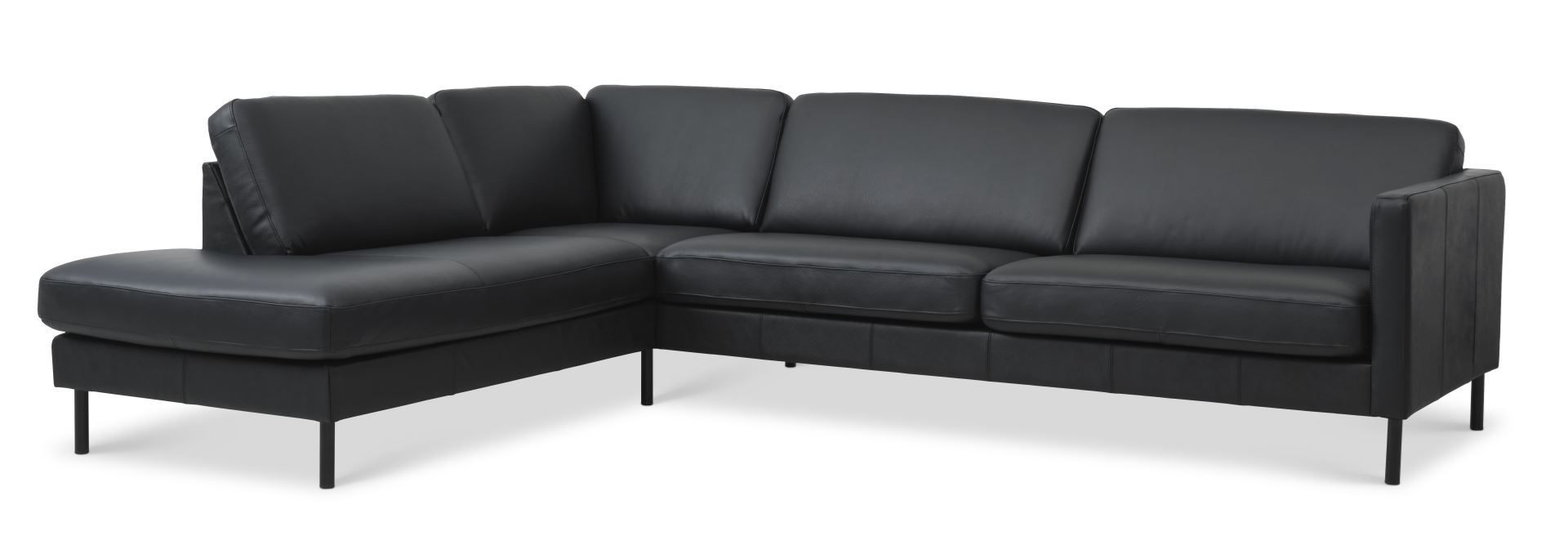 Ask Sæt 60 Stor Oe Sofa M Venstre Chaiselong Sort Semianilin Læder Og Sort Metal Fra Lexpo Living - 5715249016709
