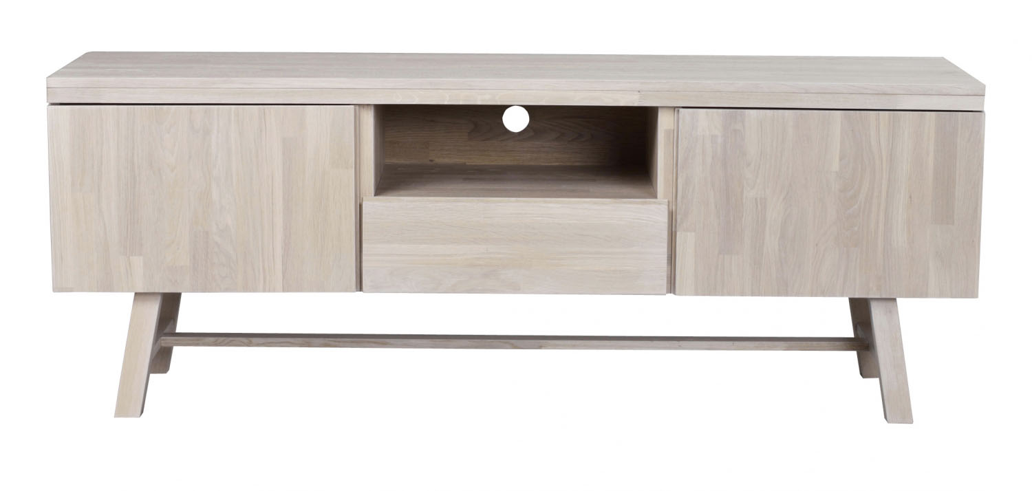 Rowico Brooklyn Tv Bord Hvidpigmenteret Eg M 2 Låger 1 Skuffe Og 1 Rum Fra Rowico Home - 7340126518397