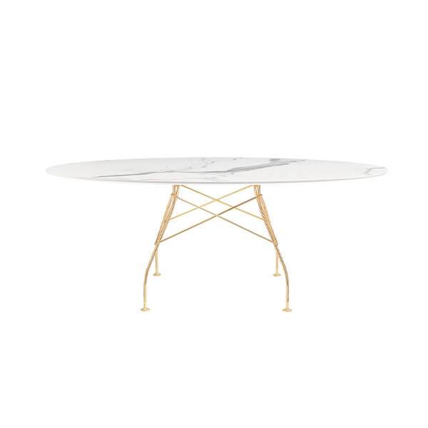 Glossy Spisebord 192x118 Cm White Guld Stel Fra Kartell - 8058967253740