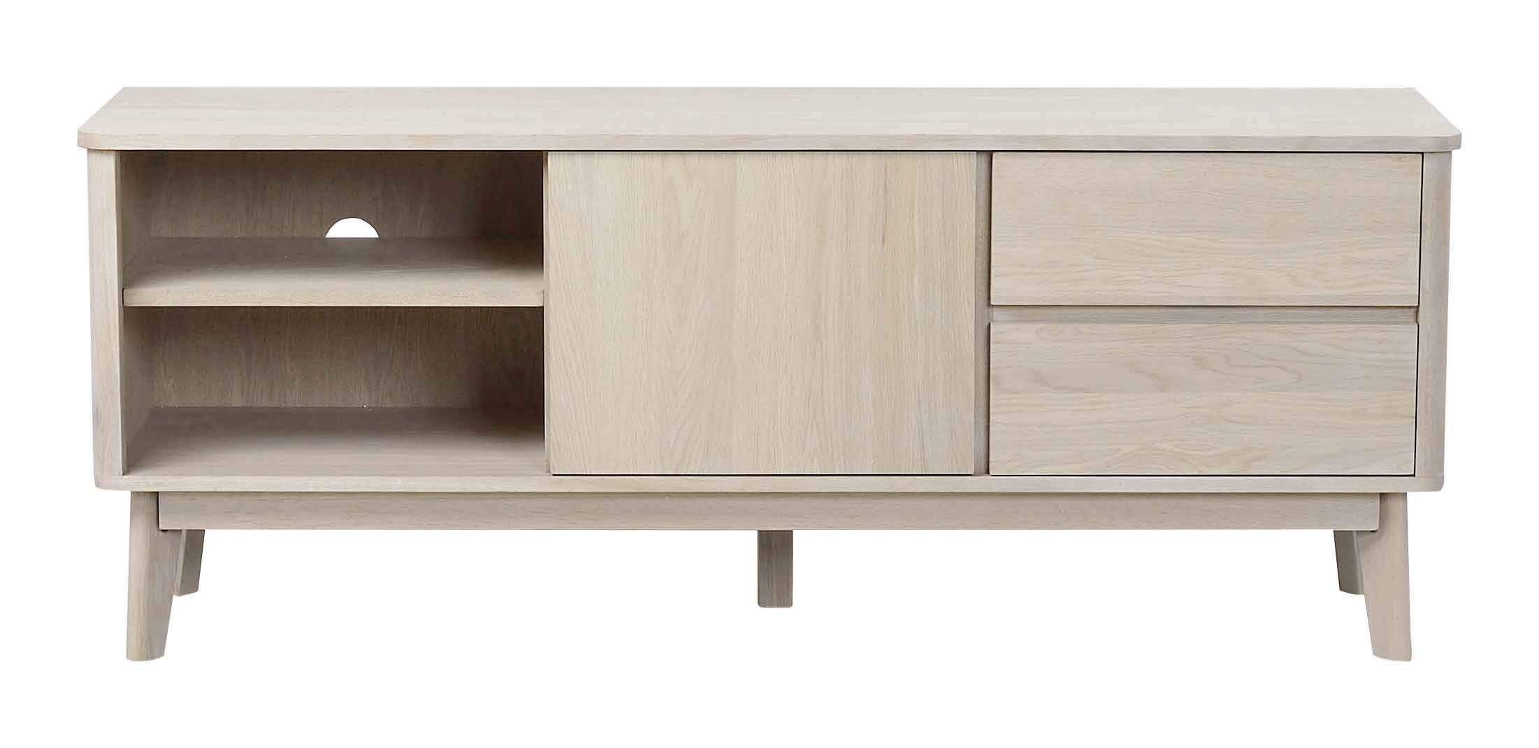 Rowico Yumi Tv Bord Hvidpigmenteret Egetræ 2 Skuffer 1 Hylde 1 Låge Fra Rowico Home - 7340126518045