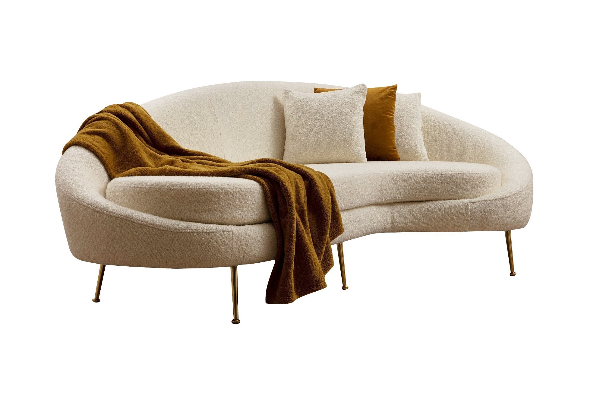 Eses Bouclett 3 Pers Sofa Creme Polyester Stof Og Guld Metal Fra Nordvärk - 8683342480987