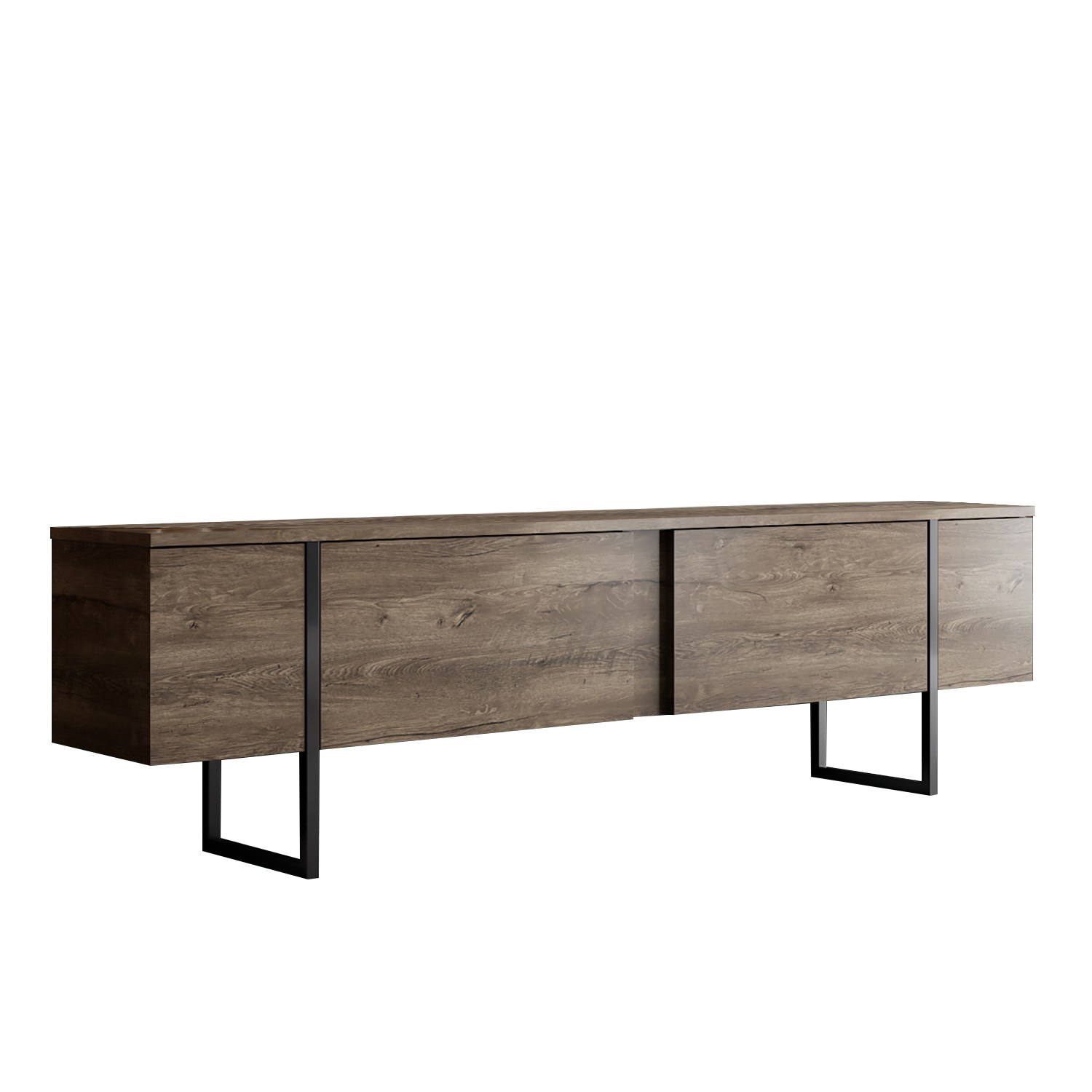 Luxe Tv Bord M Låger Valnød Melamin Og Sort Metal 180x30 Fra Nordvärk - 8683743790975