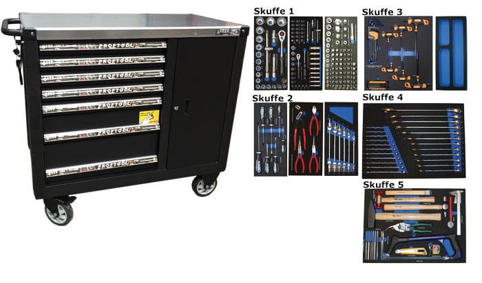 Bato Værktøjsvogn Xxl Med Skab 7 Skuffer 5 Skuffer Med 231 Dele Værktøj Model 9153 231 Sort Fra Bato - 5704175920969