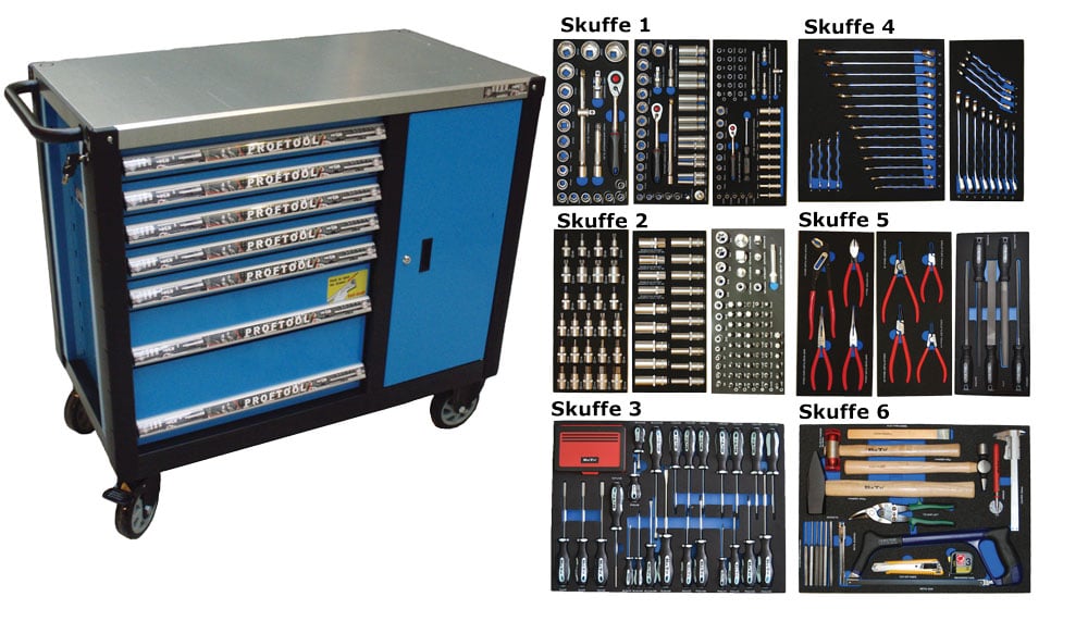 Bato Værktøjsvogn Xxl Med Skab 7 Skuffer 6 Skuffer Med 442 Dele Værktøj Model 9147 442 Blå Fra Bato - 5704175920839