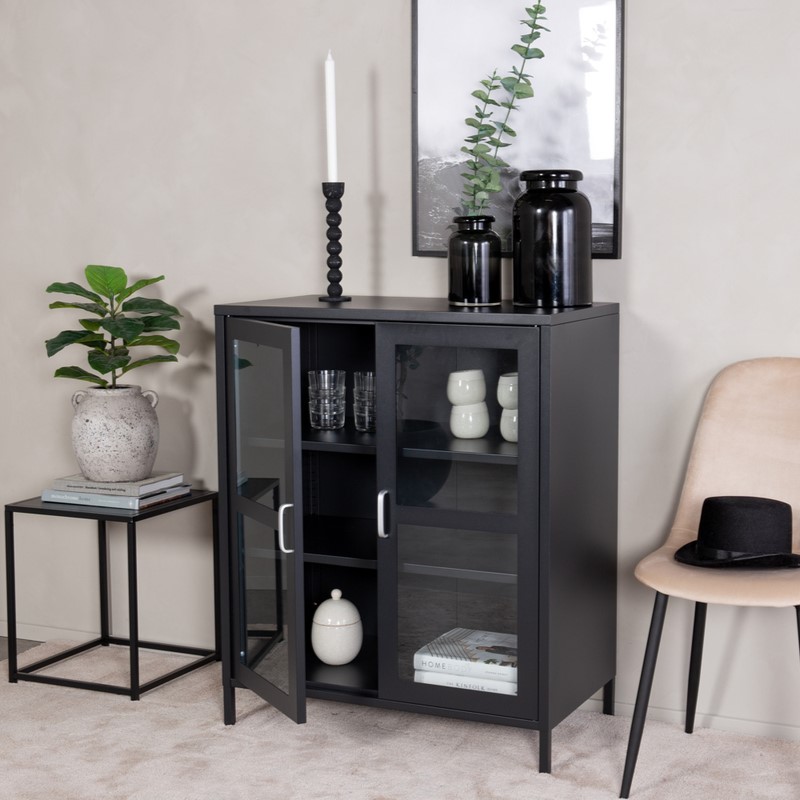 Ripon Skab I Sort Metal Med Glasdøre 80 X 97 Cm