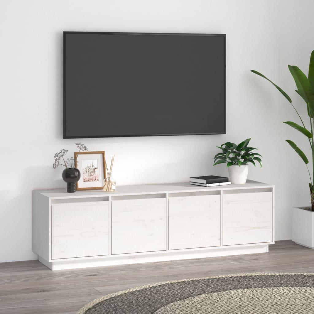 Tv Bord 156x37x45 Cm Massivt Fyrretræ Hvid Fra Boligcenter - 8720845580384