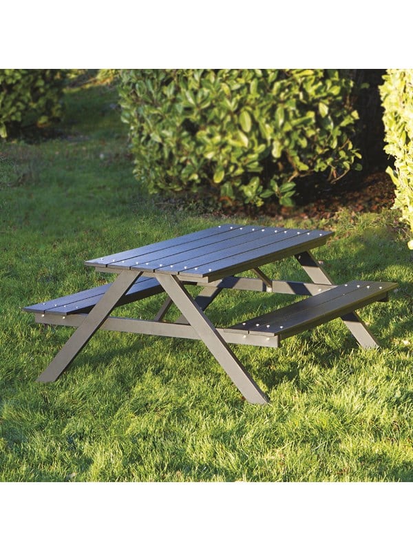 Børne Bord Bænkesæt A Model Sort Nonwood Og Alu Stel Fra Hortus - 5705858713281