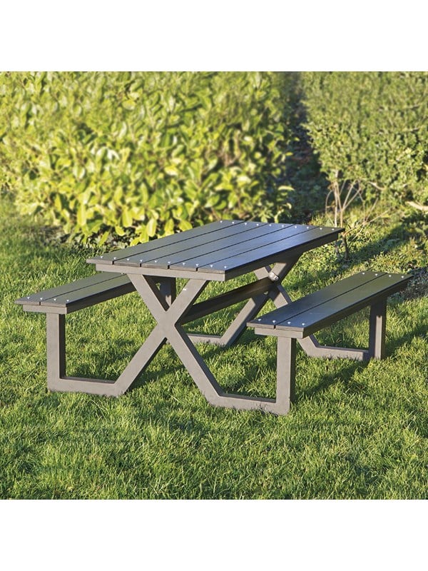 Børne Bord Bænkesæt X Model Sort Nonwood Og Antracitstel Fra Hortus - 5705858713236