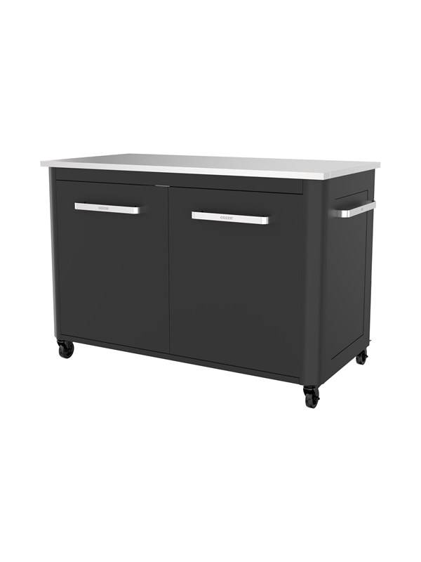 ®udebord Med Rustfri Stål Bord 2 Låger Og 4 Hjul Rustfri Stål Sort Grå Fra Cozze - 5708614905265