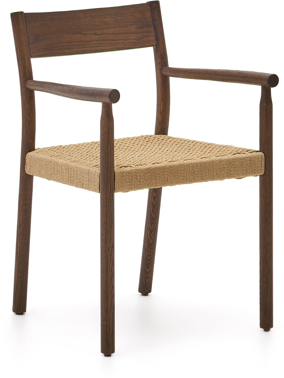 Spisebordsstol Med Armlæn Yalia Fsc Certificeret Egetræ Flettet Papirreb Mørk Valnøddefinish Fra Kave Home - 8433840887197