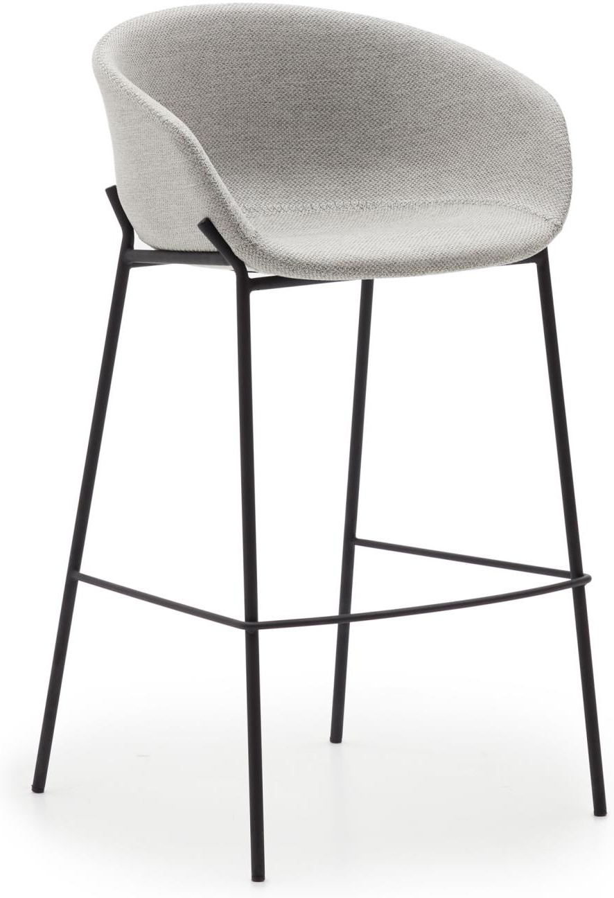 Barstol Yvette Moderne Grå Barstol Skammel Med Skumfyldt Sæde Plet & Vandafvisende Stof & Sorte Stålben Fra Kave Home - 8433840768410