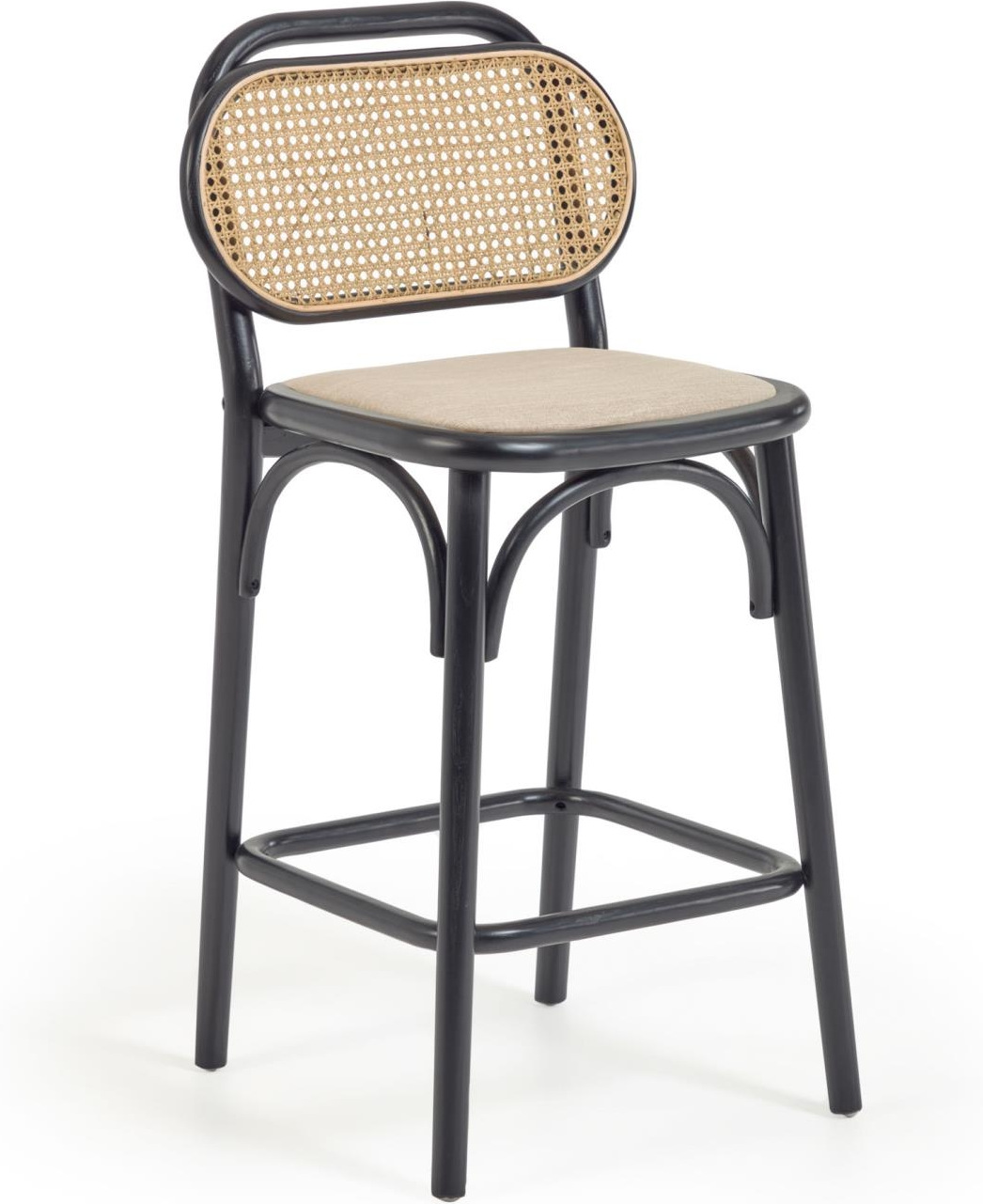 Udendørs Barstol Doriane I Massivt Elm Og Håndvævet Rattan Med Vandafvisende Polstring Sort H97xb46xd47 Cm Fra Kave Home - 8433840666471