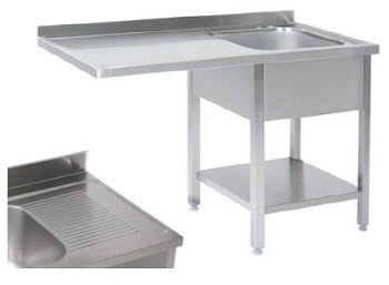 Bord Med Vask Hylde Og Afl&aelig;ggeplads Til Venstre 600mm B 1800 X T 600 X H 900 Mm Fra Gastroudstyr