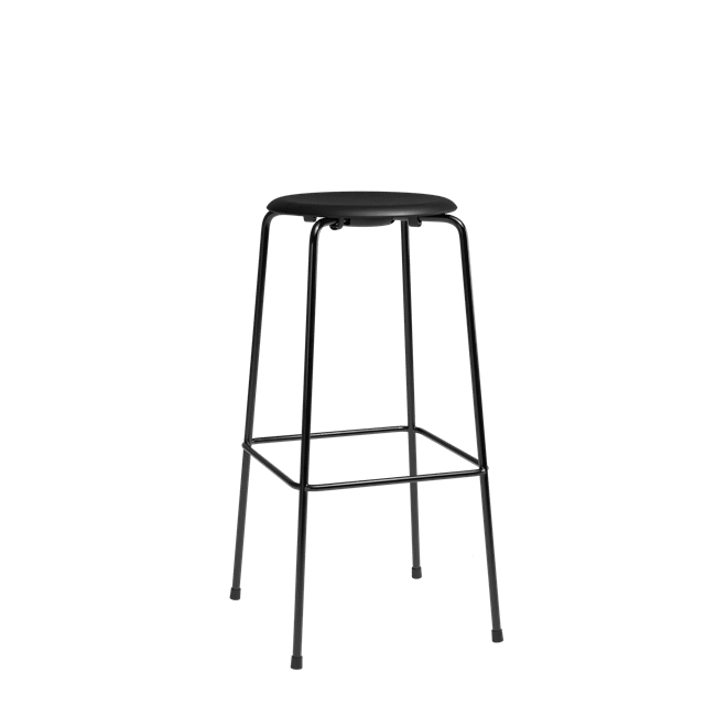 High Dot Barstol H76 4 Legs Sort Sort Læder Fra Fritz Hansen - 5702370002251