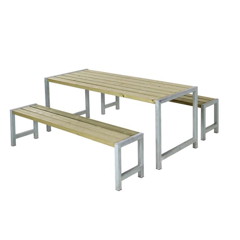 Plus Plankesæt Bord Og 2 Bænke Trykimprægneret Fra Plus A/s - 5703393717870